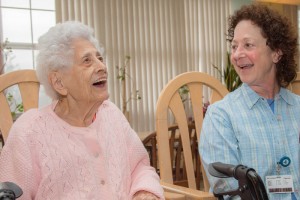 Mount Alverno Center's Activities Director Amy Steinberg (with resident Rose Marciante) keeps residents busy with many activities.